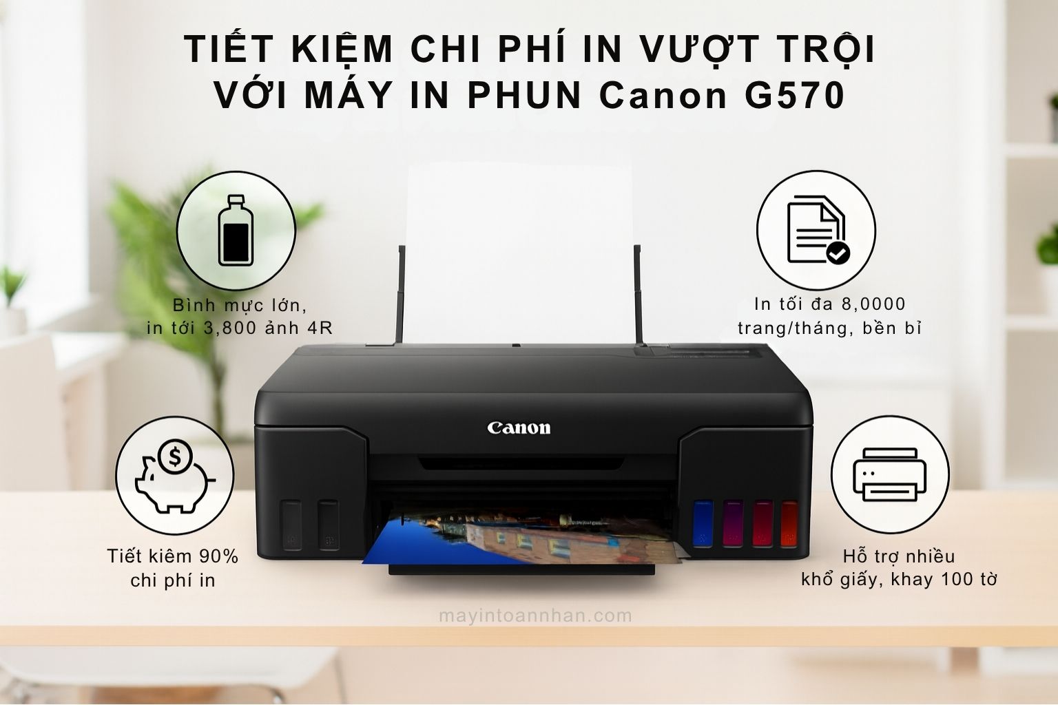 Máy in phun màu Canon PIXMA G570 5 Tiết Kiệm Chi Phí Vượt Trội Với Máy In Phun Canon G570