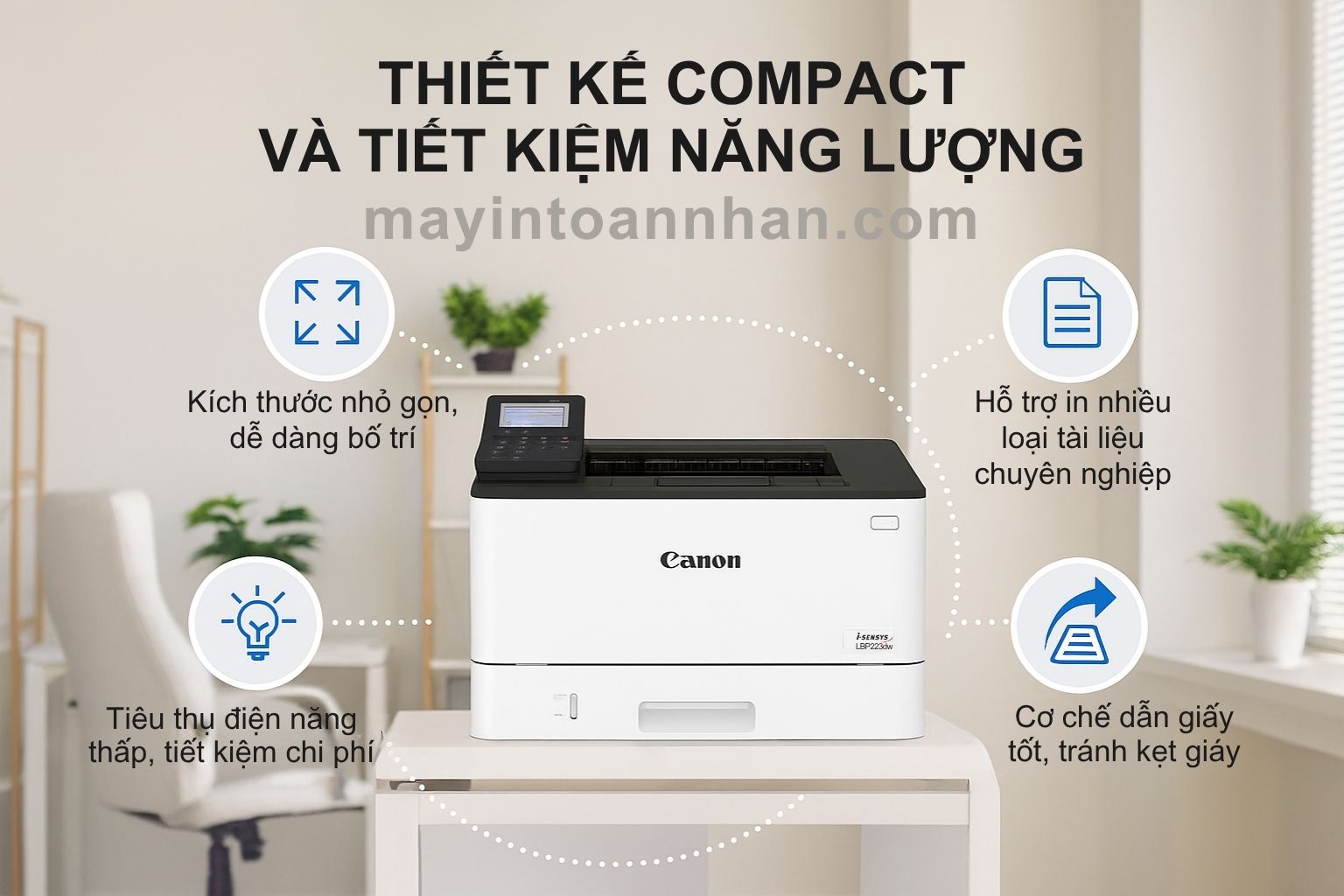 Máy in laser đen trắng Canon i-SENSYS LBP223dw 6 Thiết Kế Compact Và Tiết Kiệm Năng Lượng