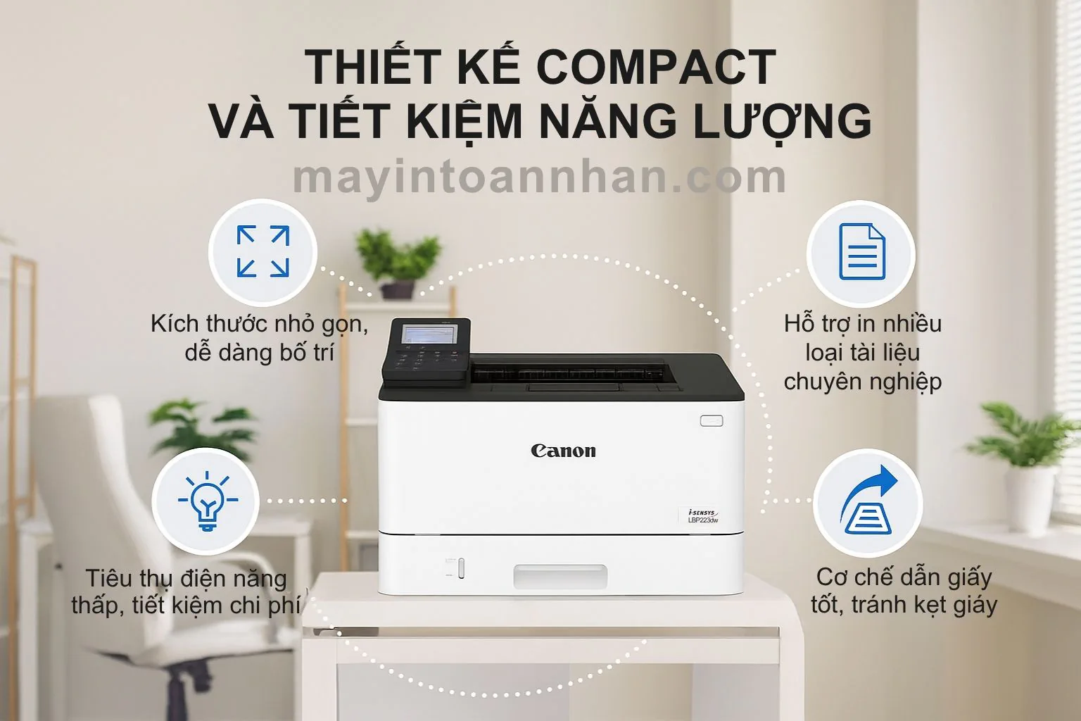 Máy in laser đen trắng Canon i-SENSYS LBP223dw 6 Thiết Kế Compact Và Tiết Kiệm Năng Lượng
