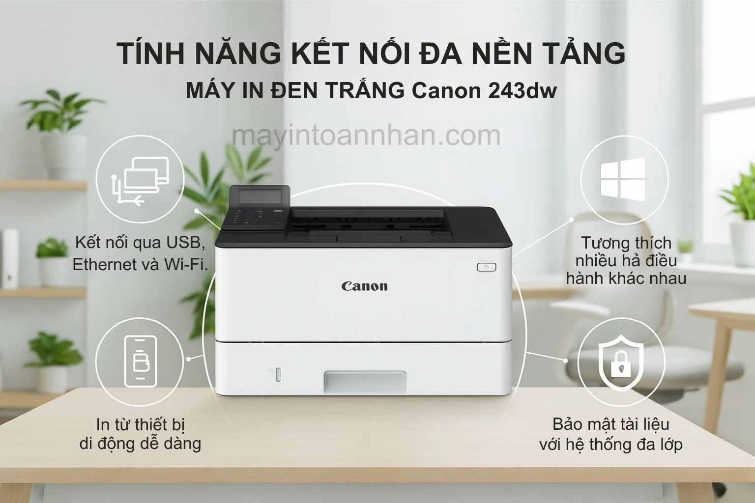 Tính Năng Kết Nối Đa Nền Tảng Máy In Đen Trắng Canon 243dw
