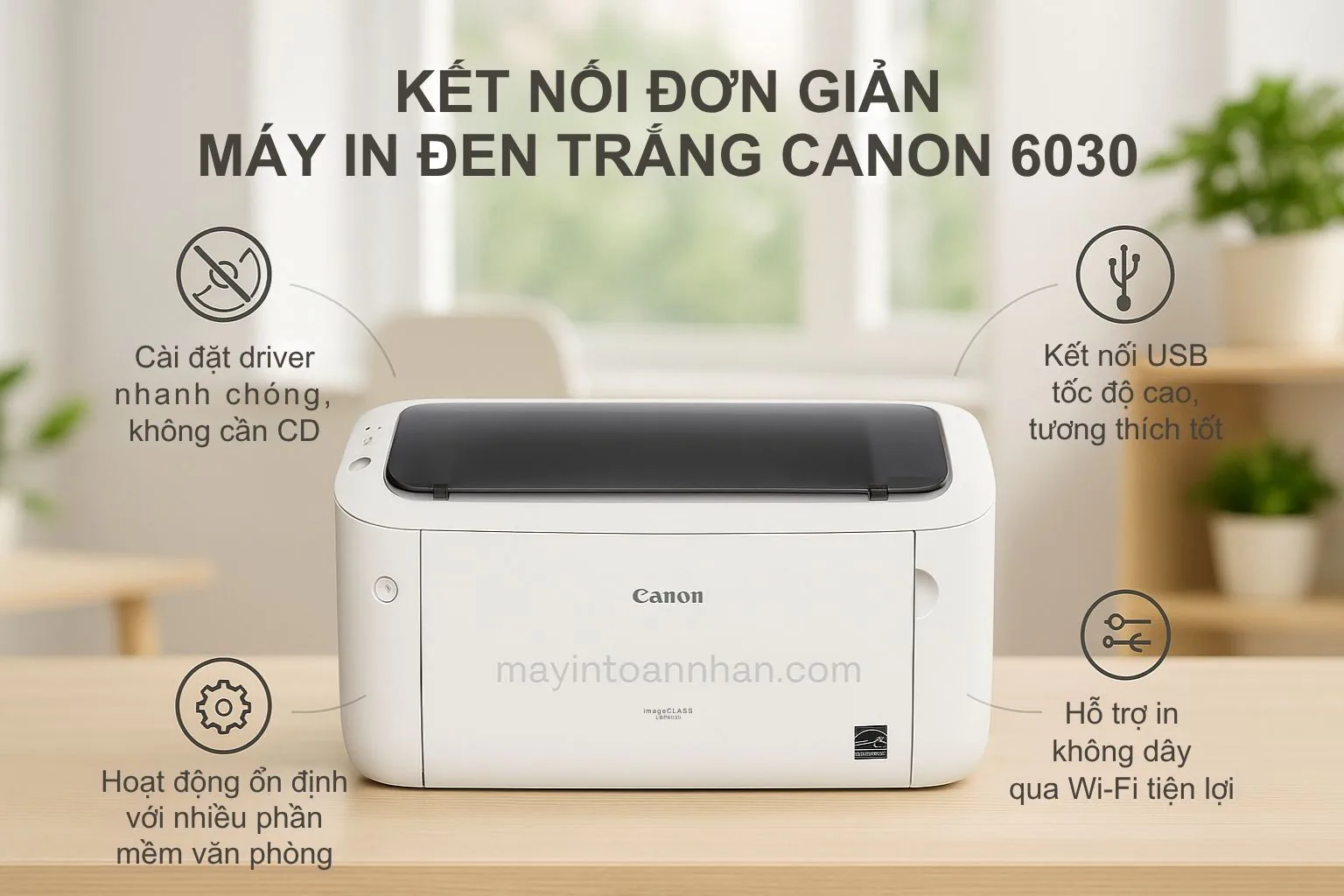 Kết Nối Đơn Giản Máy In Đen Trắng Canon 6030