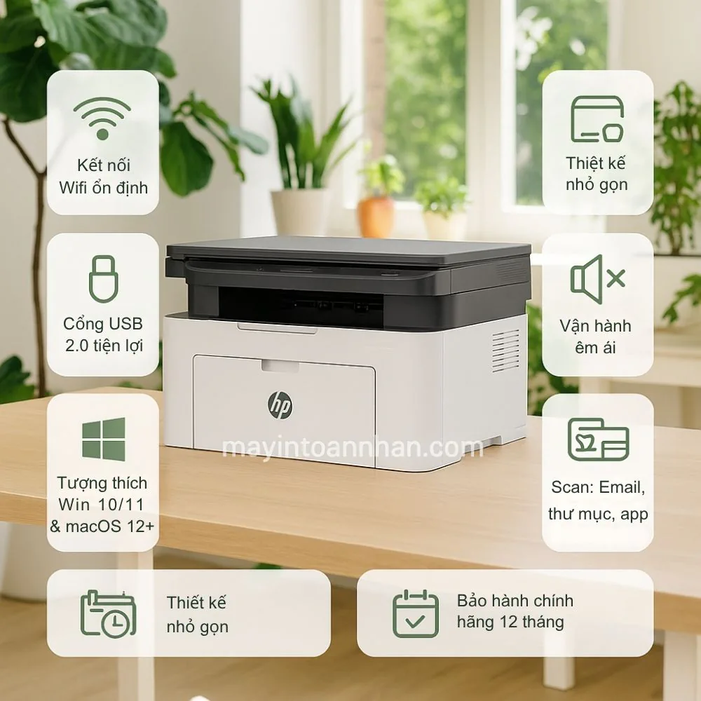 Máy in laser đen trắng đa năng HP LaserJet MFP 135w 6 Kết Nối Thông Minh Máy In Đa Năng HP 135w