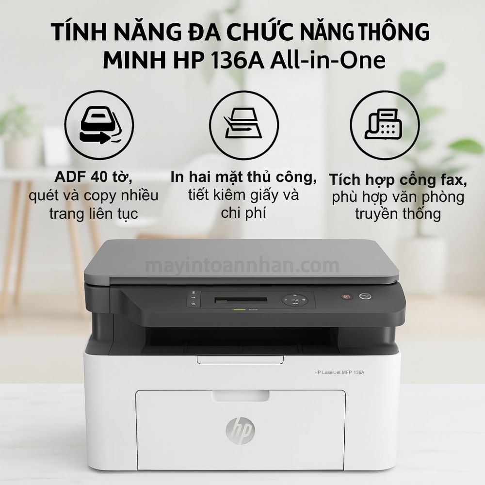 Máy in laser đen trắng đa năng HP LaserJet MFP 136A 5 Tính Năng Đa Chức Năng Thông Minh HP 136A All-in-One