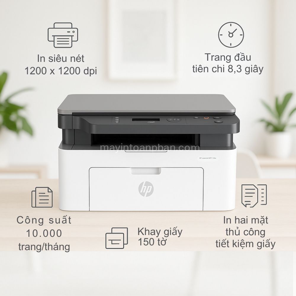 Máy in laser đen trắng đa nắng HP LaserJet MFP 136w 5 Hiệu Suất In Ấn Vượt Trội của HP 136w Laser MFP