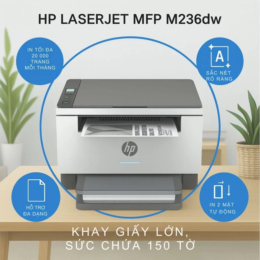 Máy in laser đen trắng đa năng HP LaserJet MFP M236dw 4 Hiệu Suất In Ấn Vượt Trội HP M236dw