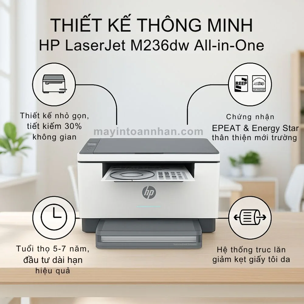 Máy in laser đen trắng đa năng HP LaserJet MFP M236dw 6 Thiết Kế Thông Minh HP LaserJet M236dw All-in-One