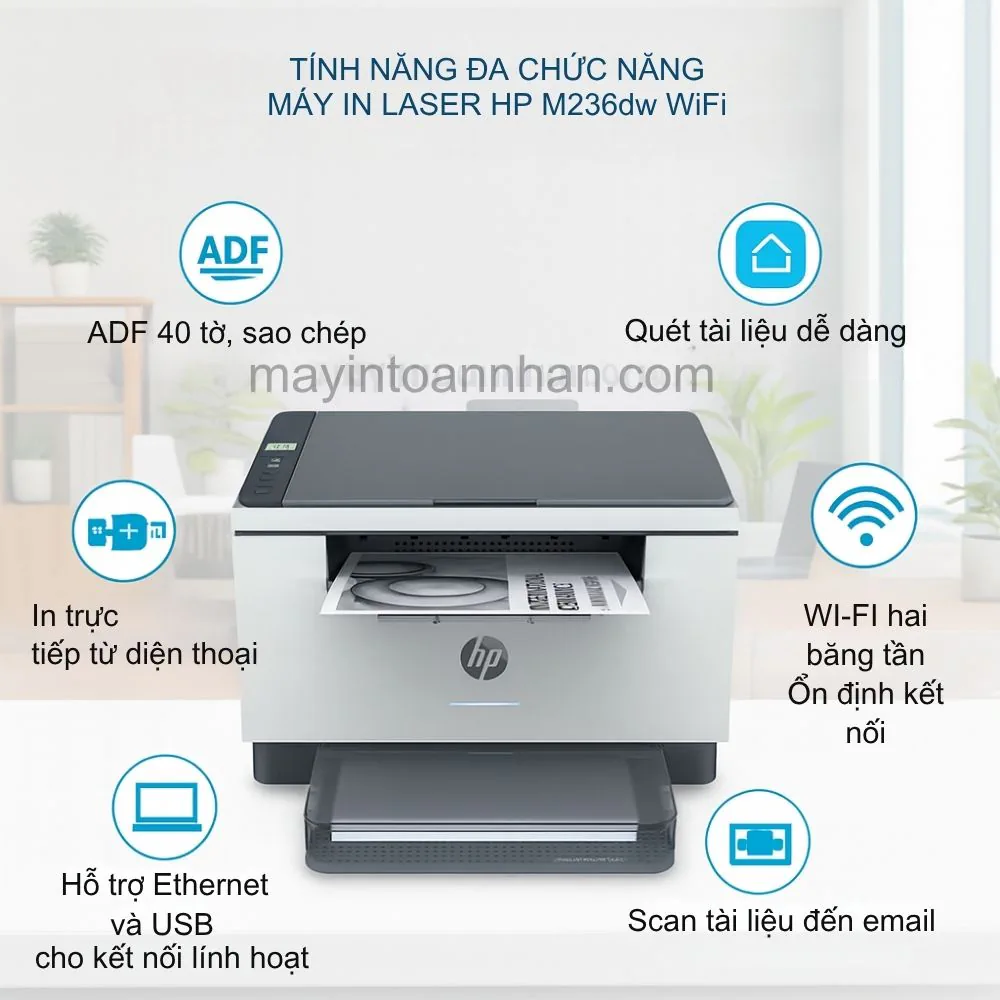 Máy in laser đen trắng đa năng HP LaserJet MFP M236dw 5 Tính Năng Đa Chức Năng Máy In Laser HP M236dw WiFi