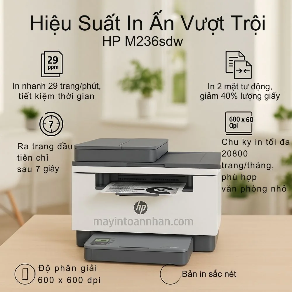 Máy in laser đen trắng đa năng HP LaserJet MFP M236sdw 4 Hiệu Suất In Ấn Vượt Trội HP M236sdw