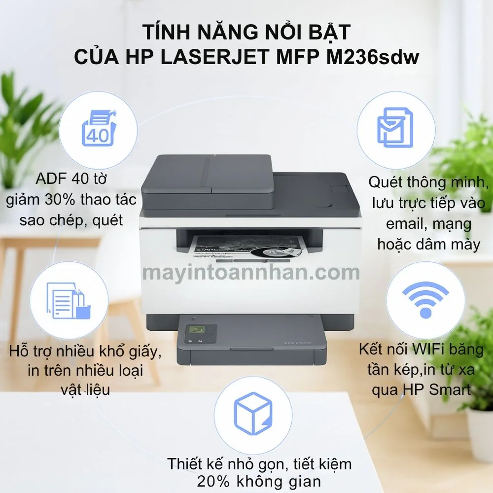 Máy in laser đen trắng đa năng HP LaserJet MFP M236sdw 5 Tính Năng Đa Chức Năng Máy In Laser HP 9YG09A
