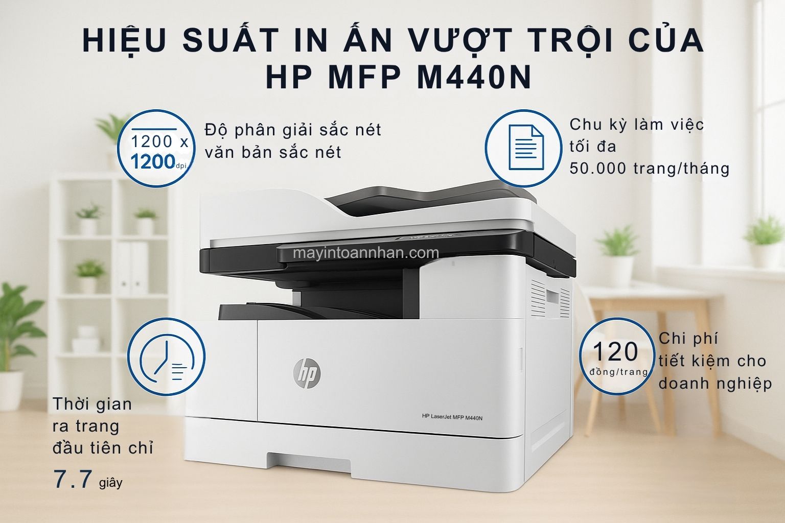 Máy in laser đen trắng đa năng HP LaserJet MFP M440N khổ A3 4 Hiệu Suất In Ấn Vượt Trội Của HP MFP M440N