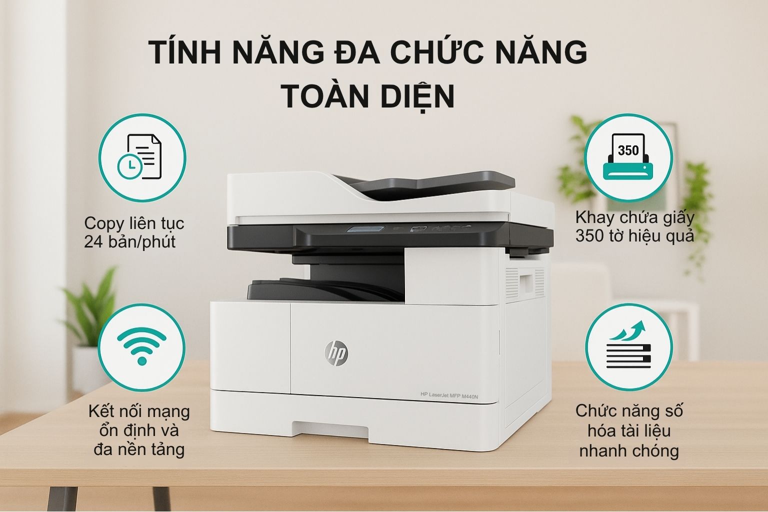 Máy in laser đen trắng đa năng HP LaserJet MFP M440N khổ A3 5 Tính Năng Đa Chức Năng Toàn Diện HP LaserJet MFP M440N khổ A3