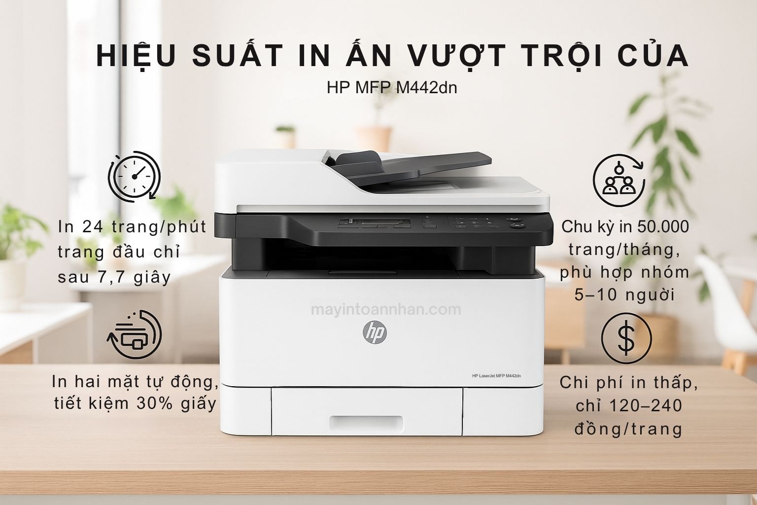 Máy in laser đen trắng đa năng HP LaserJet MFP M442dn 4 Hiệu suất in ấn vượt trội của hp mfp m442dn