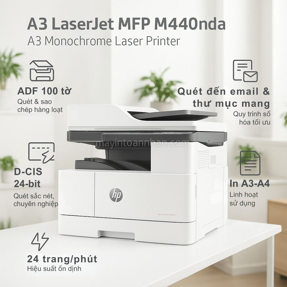 Máy in laser đen trắng đa nắng HP LaserJet MFP M440NDA Khổ A3 5 Tính Năng Đa Chức Năng Toàn Diện hp laserjet mfp m440nda
