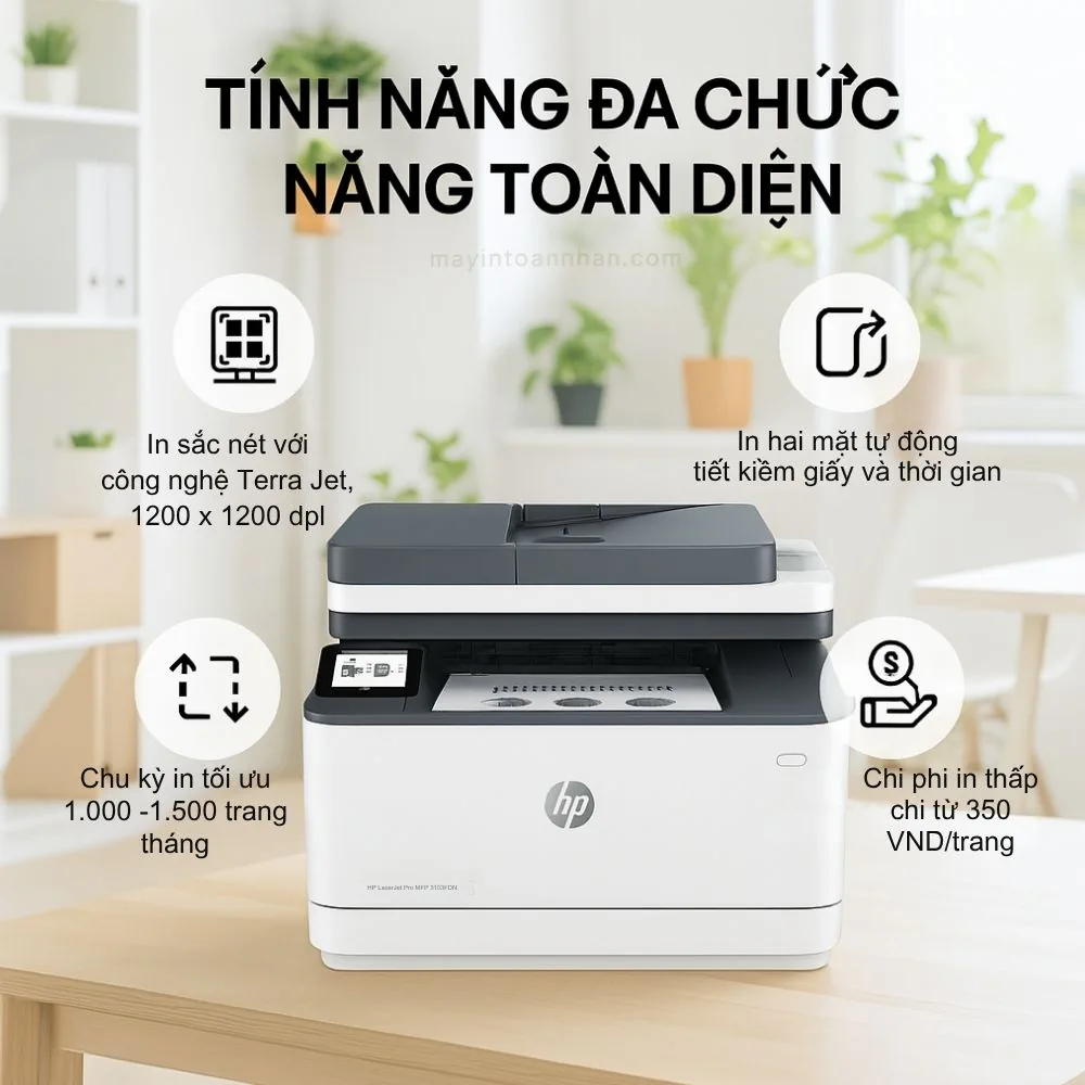 Máy in laser đen trắng đa năng HP LaserJet Pro MFP 3103FDN 5 Tính Năng Đa Chức Năng Toàn Diện