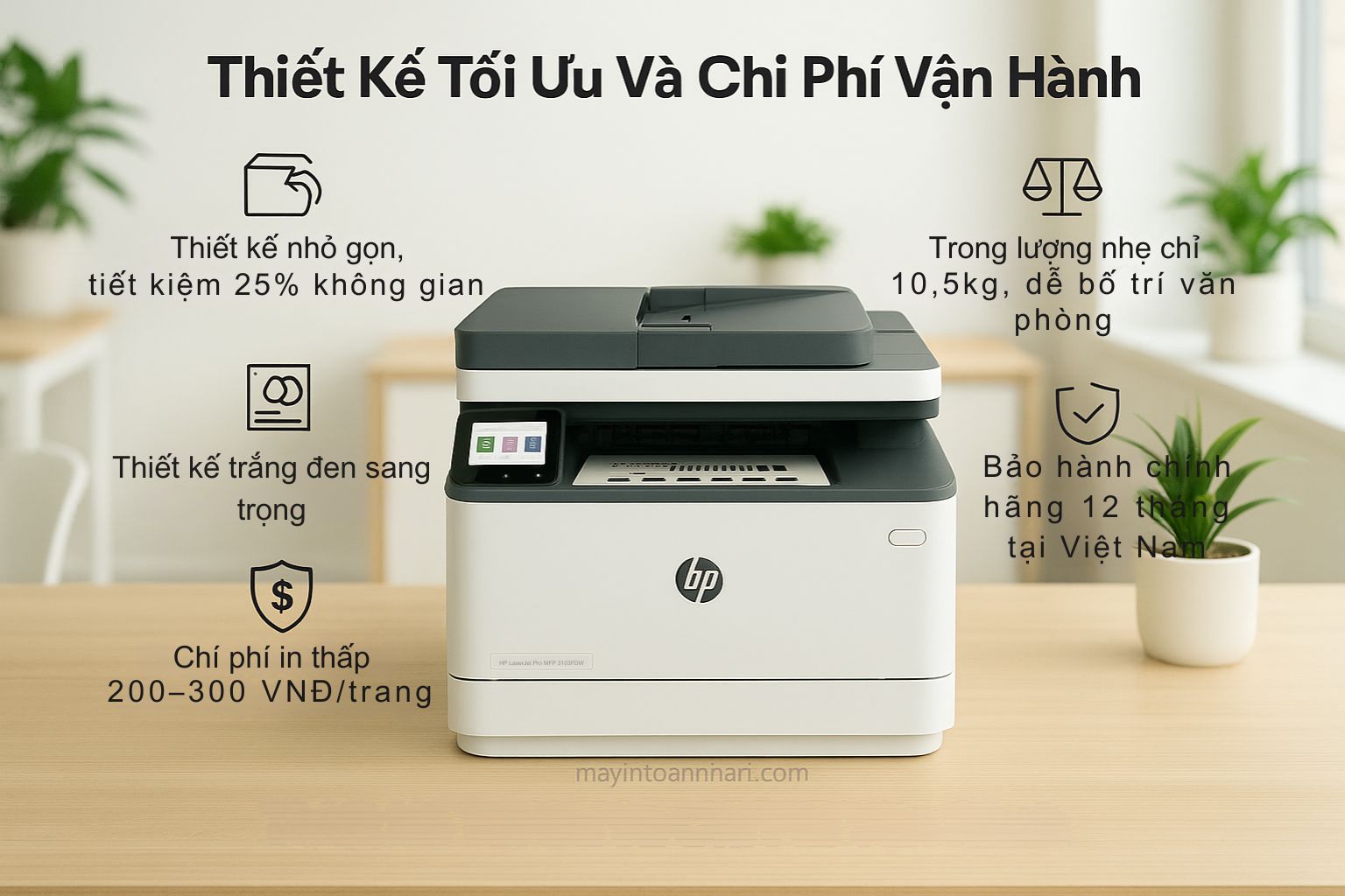 Máy in laser đen trắng đa năng HP LaserJet Pro MFP 3103FDW 8 Thiết Kế Tối Ưu Và Chi Phí Vận Hành