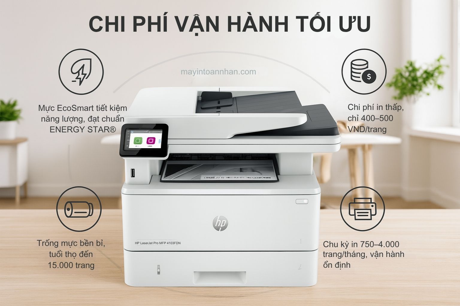 Máy in laser đen trắng đa năng HP LaserJet Pro MFP 4103FDN 7 Chi Phí Vận Hành Tối Ưu