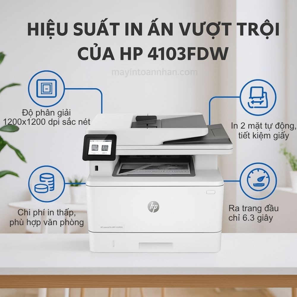 Máy in laser đen trắng đa năng HP LaserJet Pro MFP 4103FDW 4 Hiệu Suất In Ấn Vượt Trội của HP 4103FDW