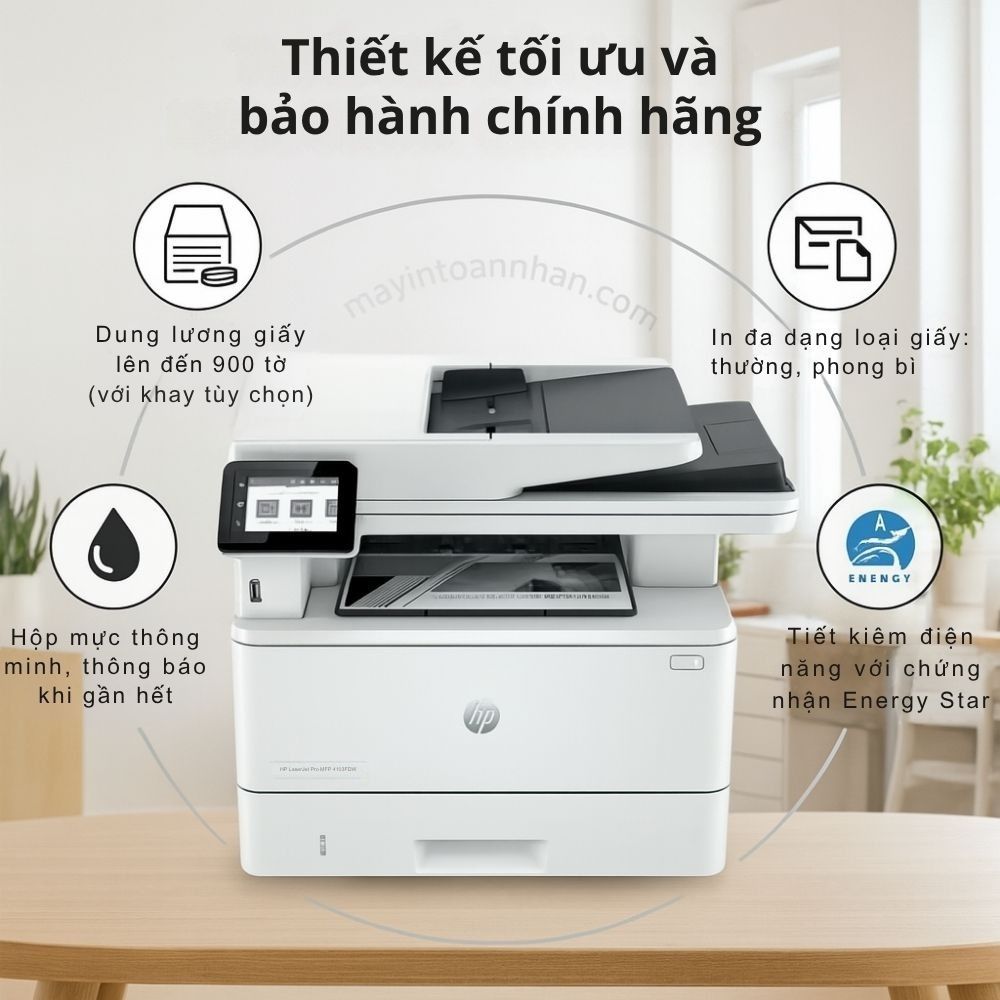 Máy in laser đen trắng đa năng HP LaserJet Pro MFP 4103FDW 7 Thiết Kế Tối Ưu và Bảo Hành Chính Hãng