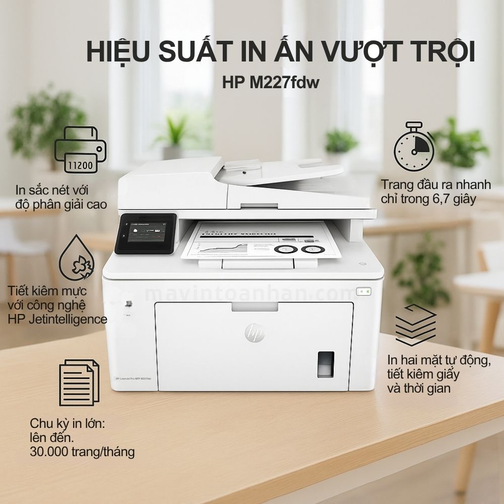 Máy in laser đen trắng đa năng HP LaserJet Pro MFP M227fdw 4 Hiệu Suất In Ấn Vượt Trội HP M227fdw