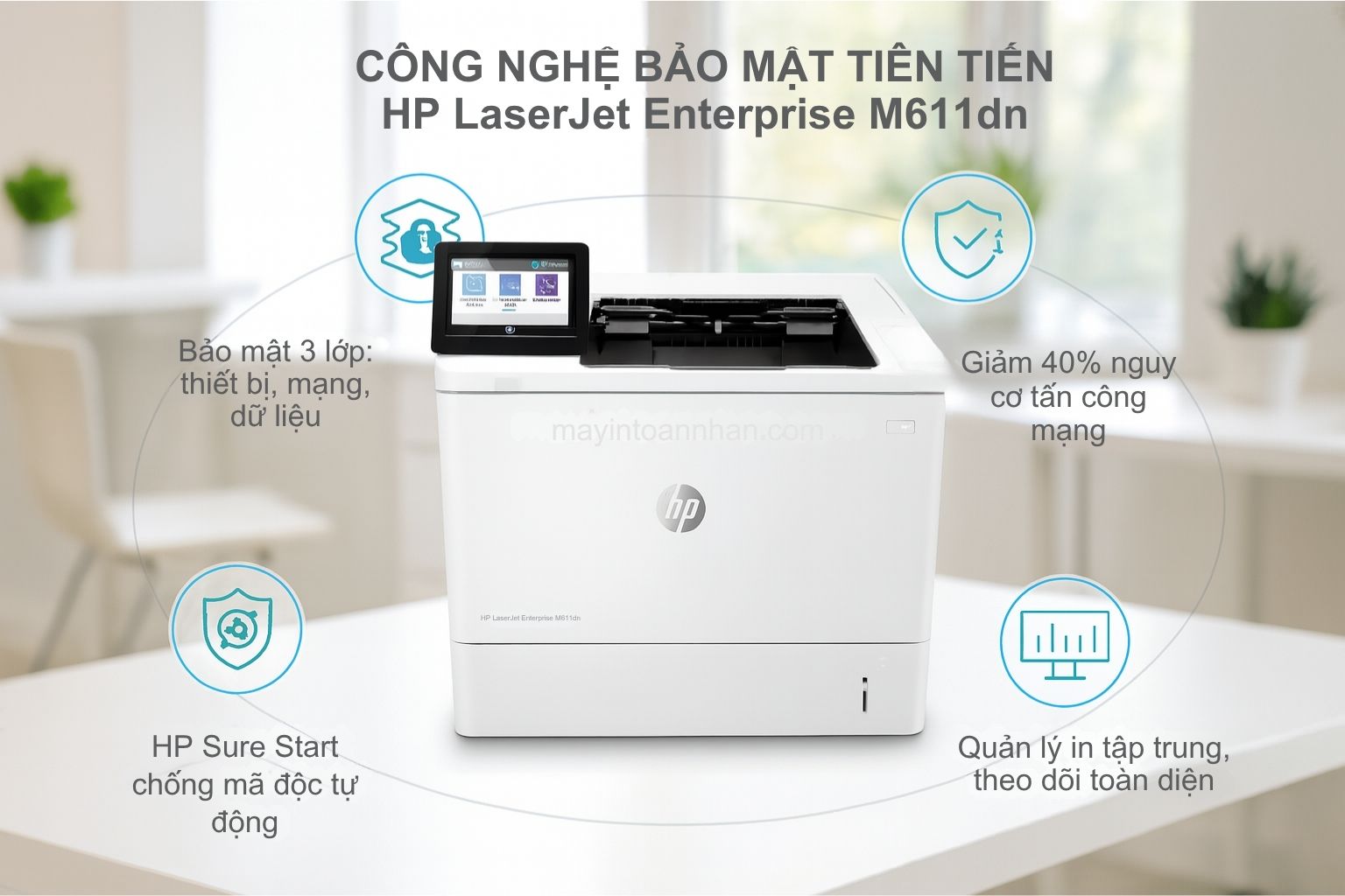Máy in laser đen trắng HP LaserJet Enterprise M611dn 5 Công Nghệ Bảo Mật Tiên Tiến HP M611DN 7PS84A