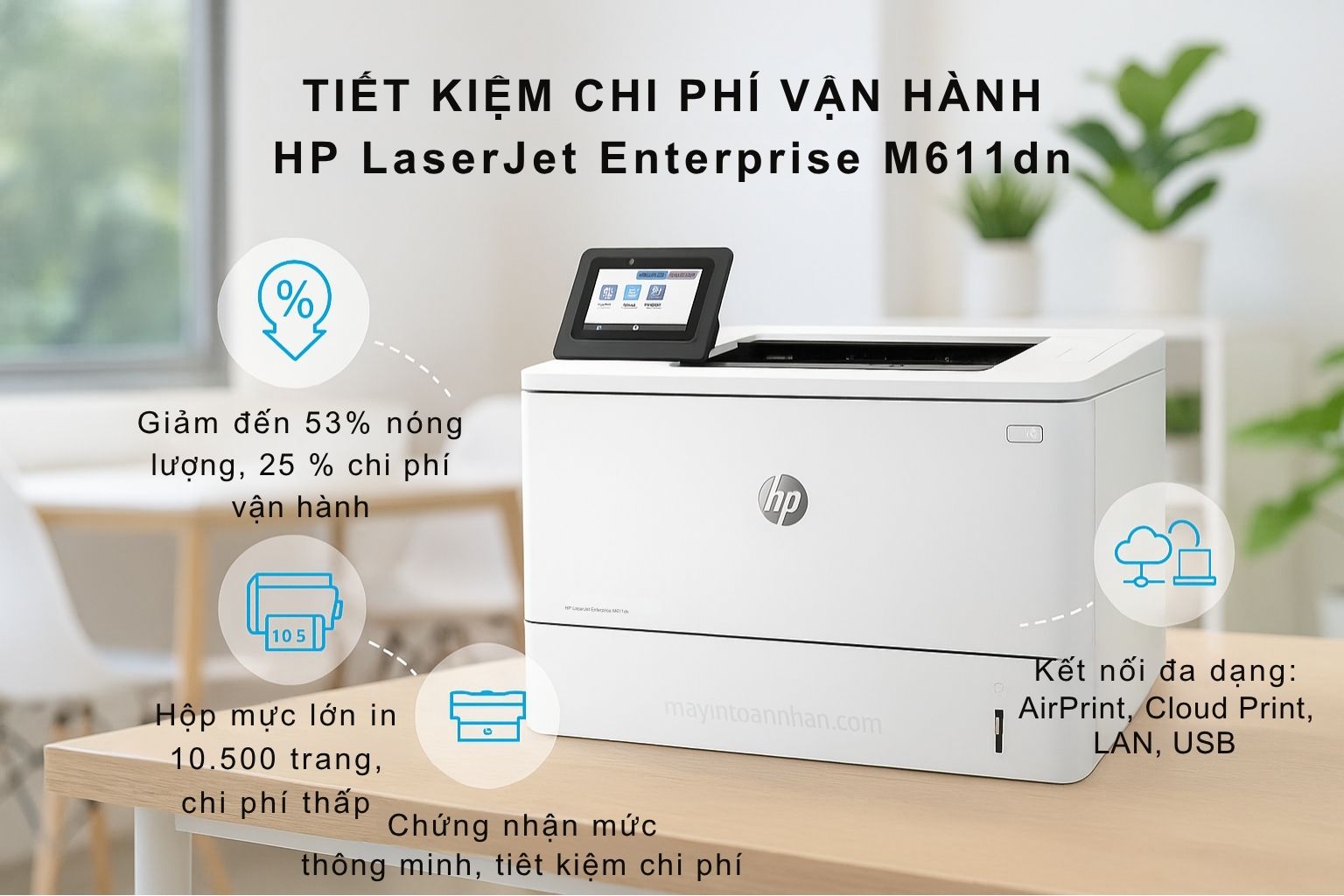 Máy in laser đen trắng HP LaserJet Enterprise M611dn 6 Tiết Kiệm Chi Phí Vận Hành LaserJet Enterprise M611DN