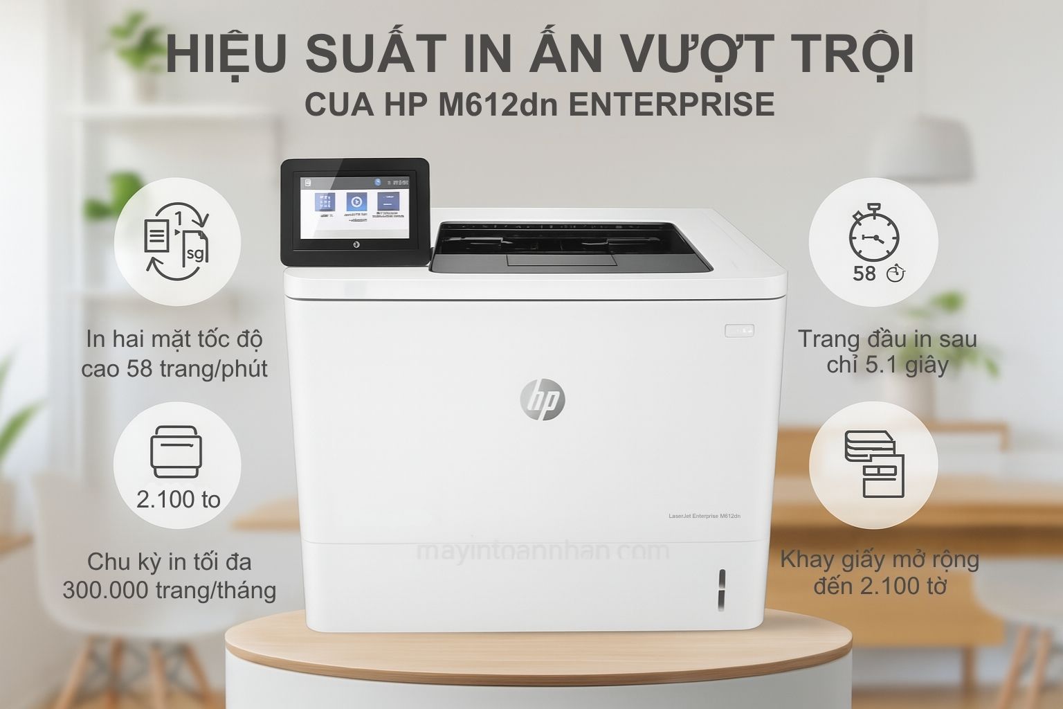 Máy in laser đen trắng HP LaserJet Enterprise M612dn 4 Hiệu suất in ấn vượt trội M612DN