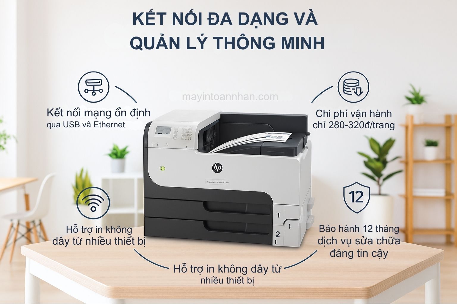 Máy in laser đen trắng HP LaserJet Enterprise M712DN khổ A3 6 Kết Nối Đa Dạng và Quản Lý Thông Minh HP LaserJet Enterprise M712DN