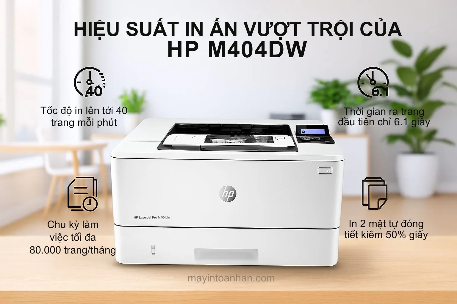 Máy in laser đen trắng HP LaserJet Pro M404dw 4 Hiệu Suất In Ấn Vượt Trội của HP M404DW