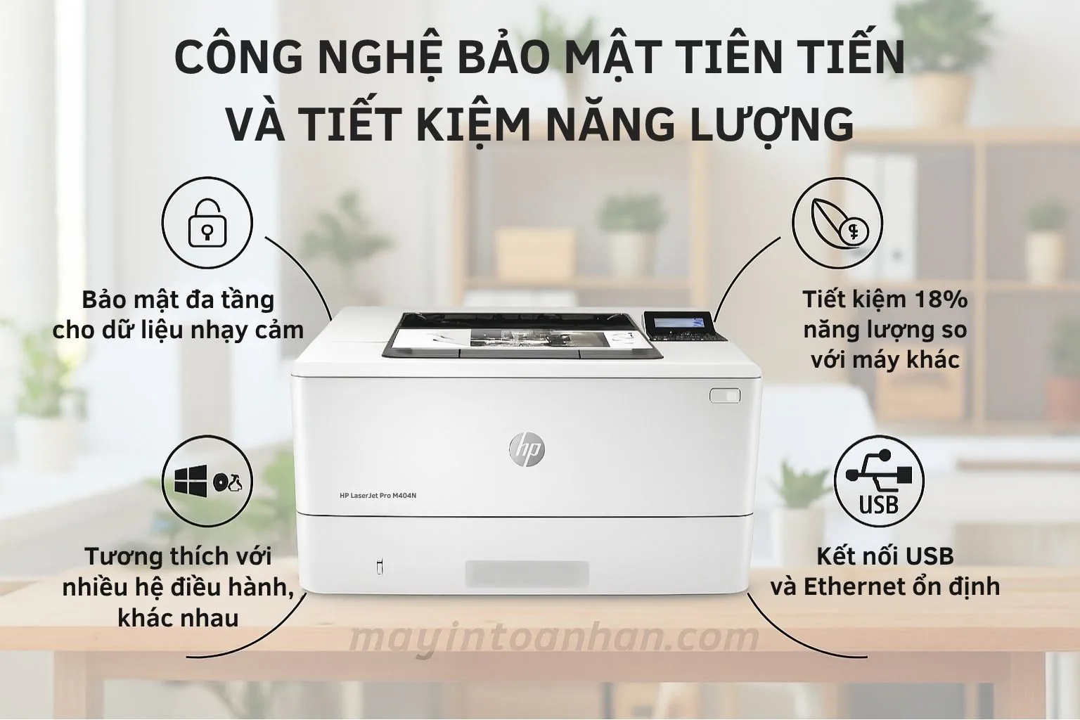 Công Nghệ Bảo Mật Tiên Tiến Và Tiết Kiệm Năng Lượng HP LaserJet Pro M404N