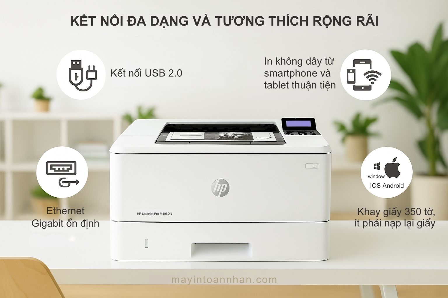 Kết Nối Đa Dạng và Tương Thích Rộng Rãi HP Laserjet Pro M406DN