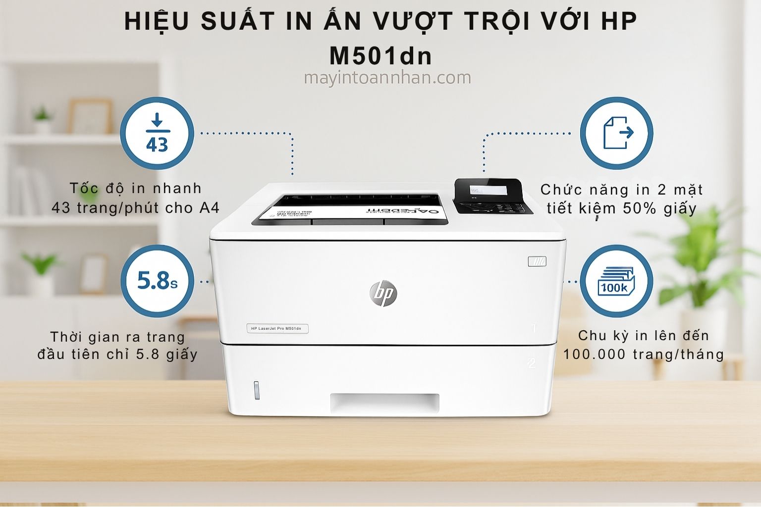 Máy in laser đen trắng HP LaserJet Pro M501dn 4 Hiệu Suất In Ấn Vượt Trội Với HP M501dn