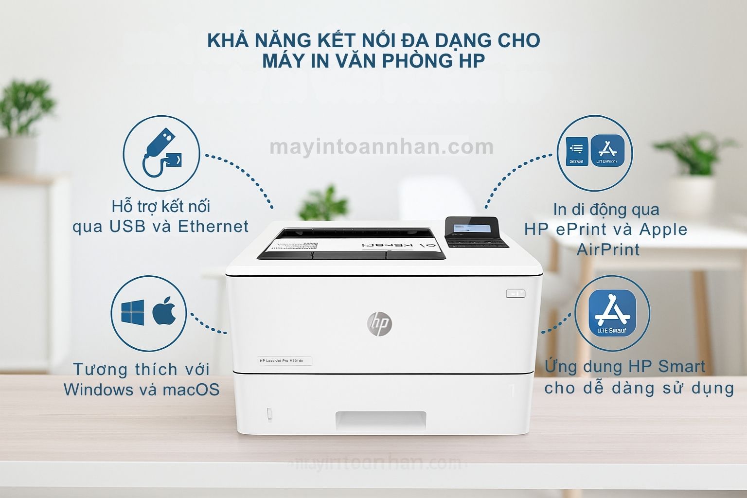Máy in laser đen trắng HP LaserJet Pro M501dn 5 Khả Năng Kết Nối Đa Dạng Cho Máy In Văn Phòng HP LaserJet Pro M501dn