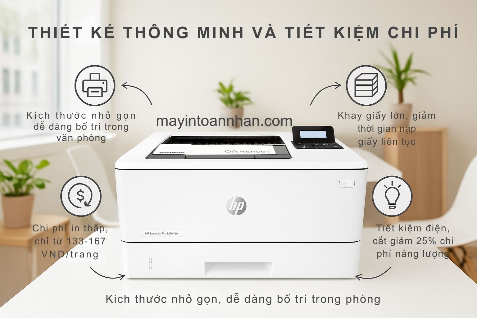 Máy in laser đen trắng HP LaserJet Pro M501dn 6 Thiết Kế Thông Minh Và Tiết Kiệm Chi Phí