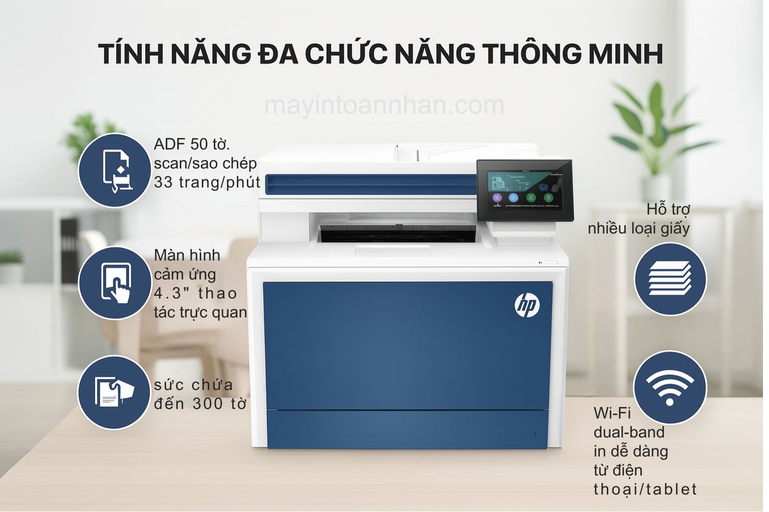 Máy in laser màu đa năng HP Color LaserJet Pro MFP 4303DW 5 Tính Năng Đa Chức Năng Thông Minh