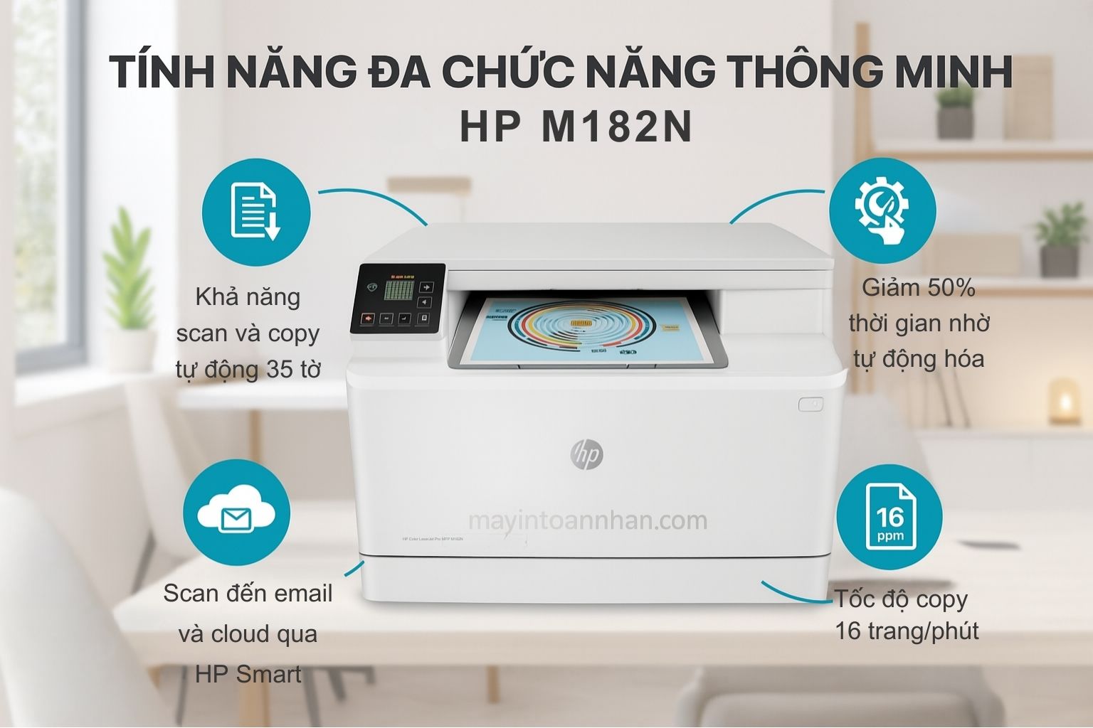 Máy in laser màu đa năng HP Color LaserJet Pro MFP M182N 5 Tính Năng Đa Chức Năng Thông Minh HP M182N