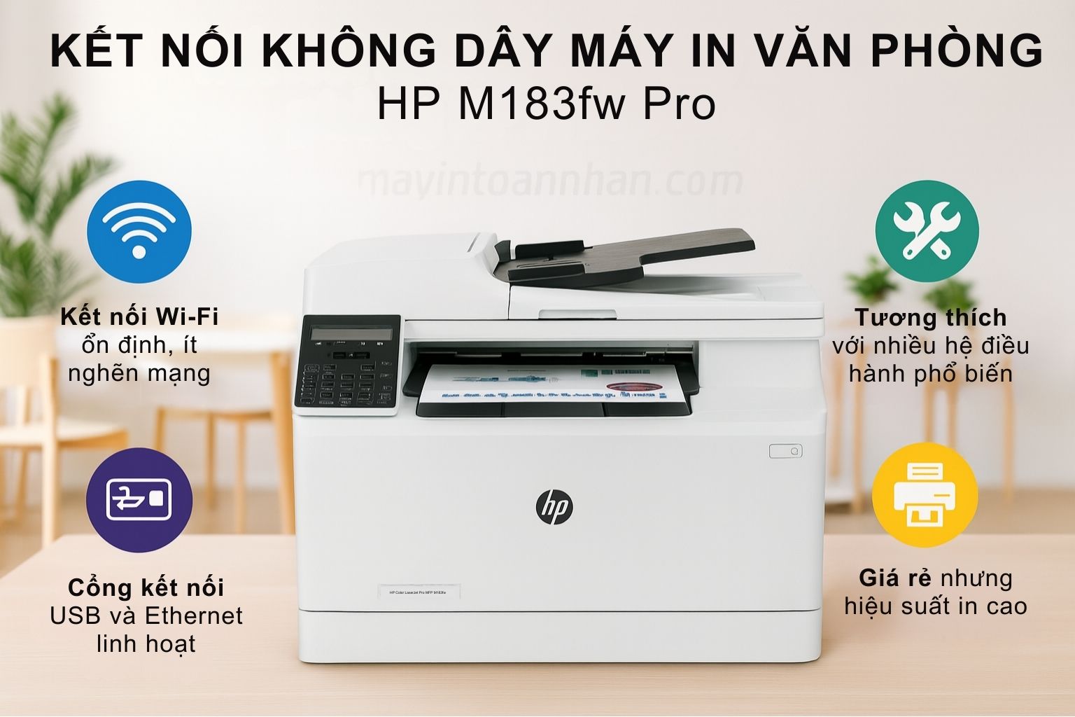 Máy in laser màu đa năng HP Color LaserJet Pro MFP M183fw 6 Kết Nối Không Dây Máy In Văn phòng HP M183fw Pro