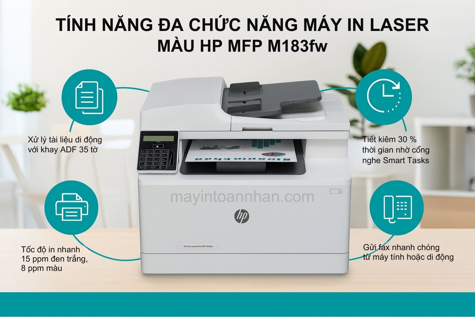 Máy in laser màu đa năng HP Color LaserJet Pro MFP M183fw 5 Tính Năng Đa Chức Năng Máy In Laser Màu HP MFP M183fw