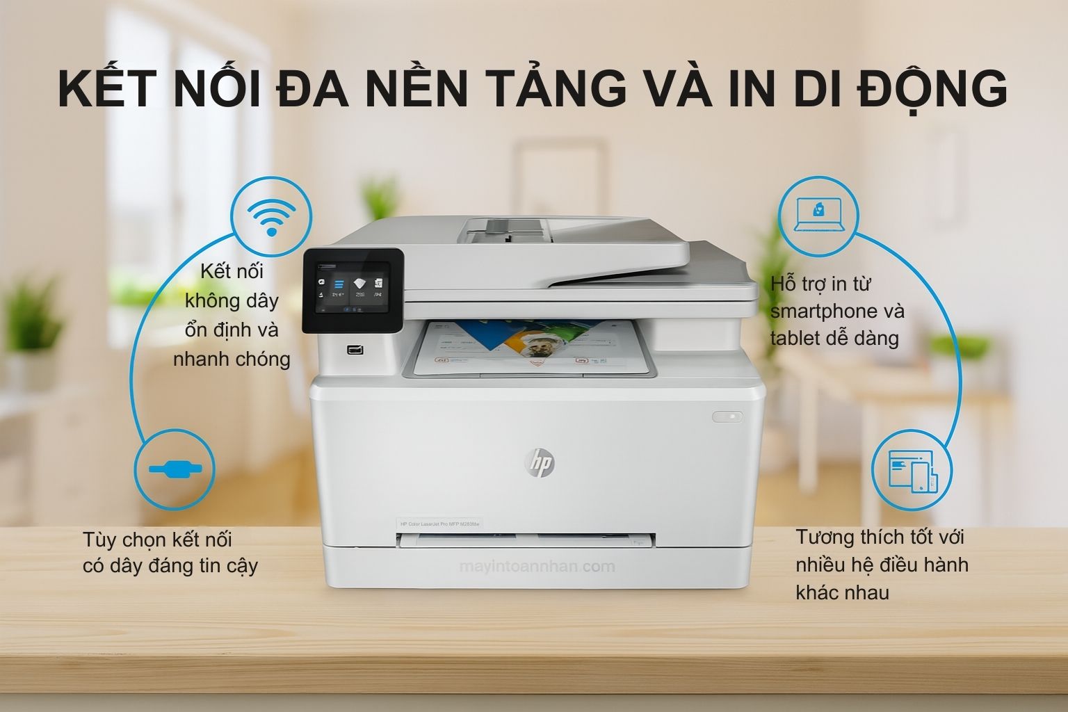 Máy in laser màu đa năng HP Color LaserJet Pro MFP M283fdw 6 Kết Nối Đa Nền Tảng và In Di Động