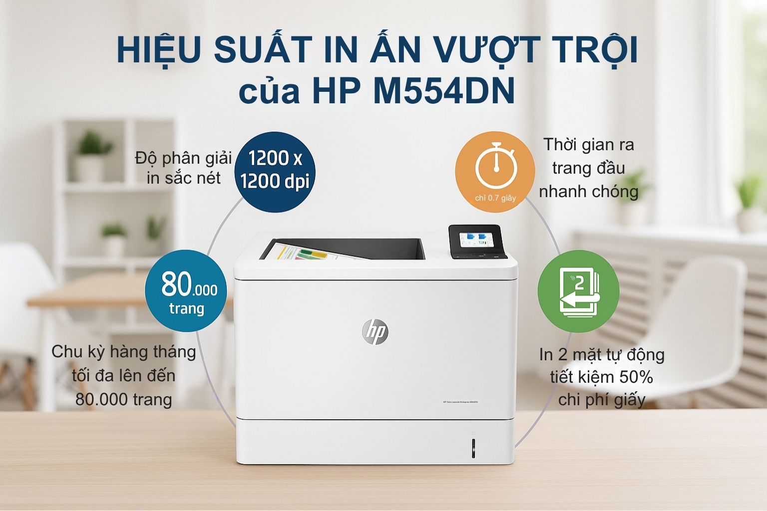 Máy in laser màu HP Color LaserJet Enterprise HP M554DN 4 Hiệu Suất In Ấn Vượt Trội của HP M554DN