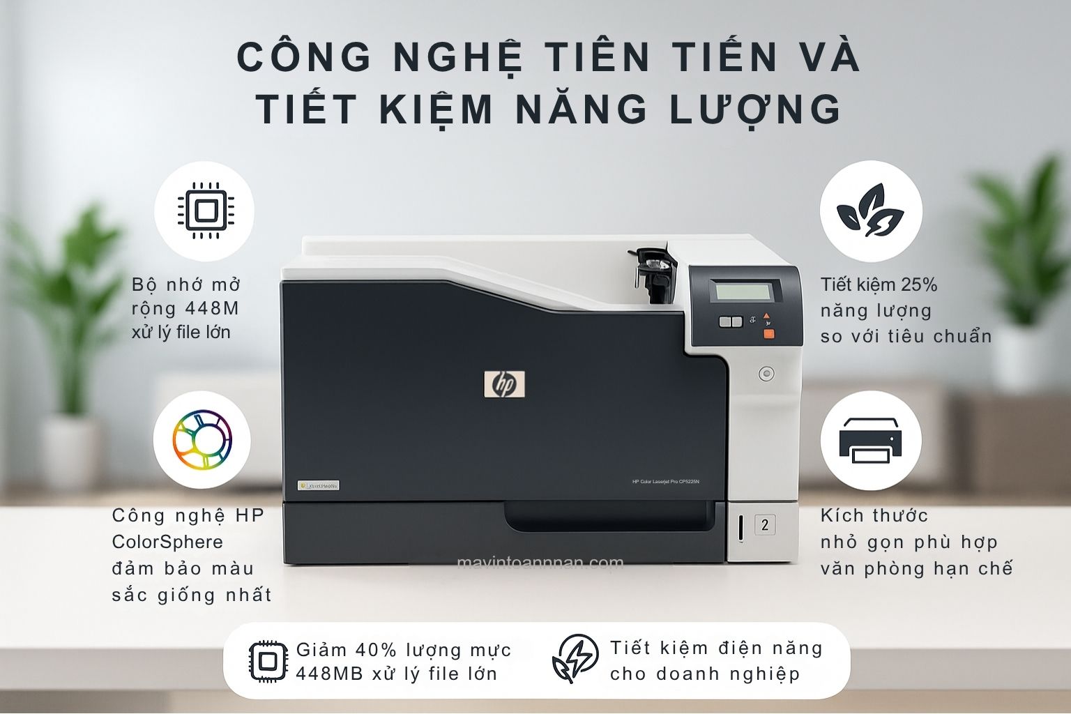 Máy in laser màu HP Color Laserjet Pro CP5225N khổ A3 6 Công Nghệ Tiên Tiến và Tiết Kiệm Năng Lượng