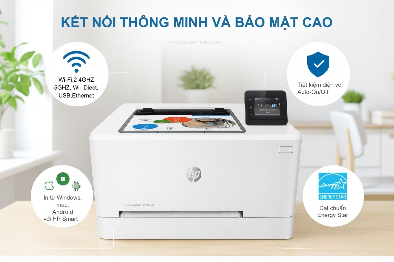 Máy in laser màu HP Color LaserJet Pro M255dw - chính hãng 5 Kết nối thông minh và bảo mật cao HP M255dw