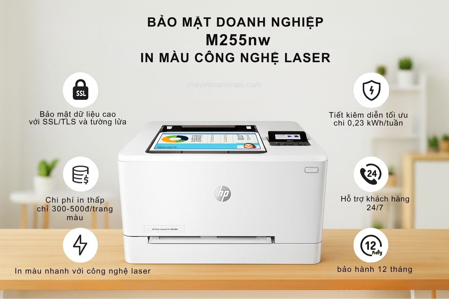 Máy in laser màu HP Color LaserJet Pro M255NW 6 Bảo Mật Doanh Nghiệp HP M255NW In Màu Công Nghệ Laser