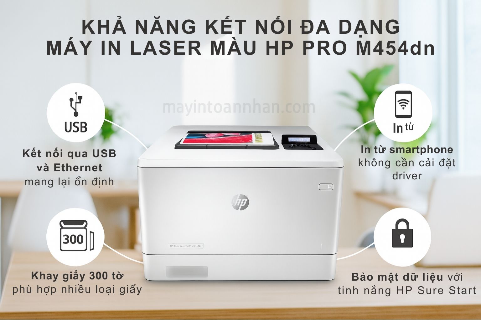 Máy in laser màu HP Color LaserJet Pro M454dn 5 Khả Năng Kết Nối Đa Dạng Máy In Laser Màu HP Pro M454dn
