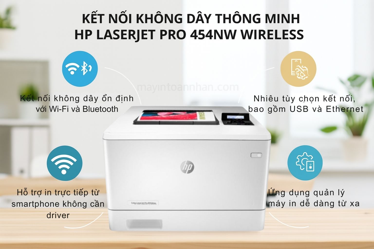 Kết Nối Không Dây Thông Minh HP LaserJet Pro 454nw Wireless