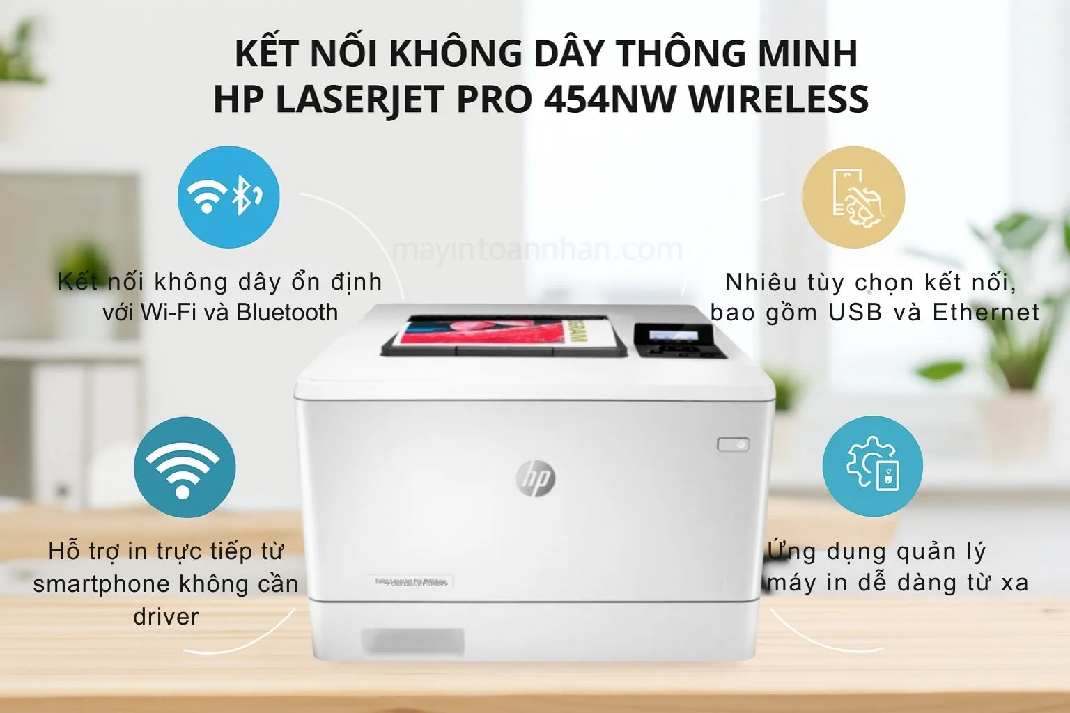 Kết Nối Không Dây Thông Minh HP LaserJet Pro 454nw Wireless