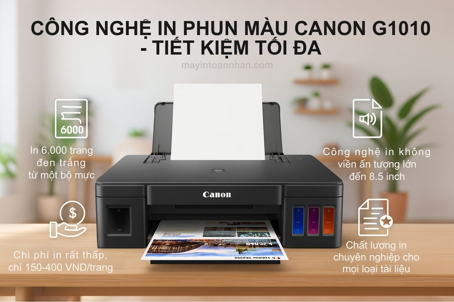 Máy in phun màu Canon PIXMA G1010 4 Công nghệ in phun màu Canon G1010 - Tiết kiệm tối đa