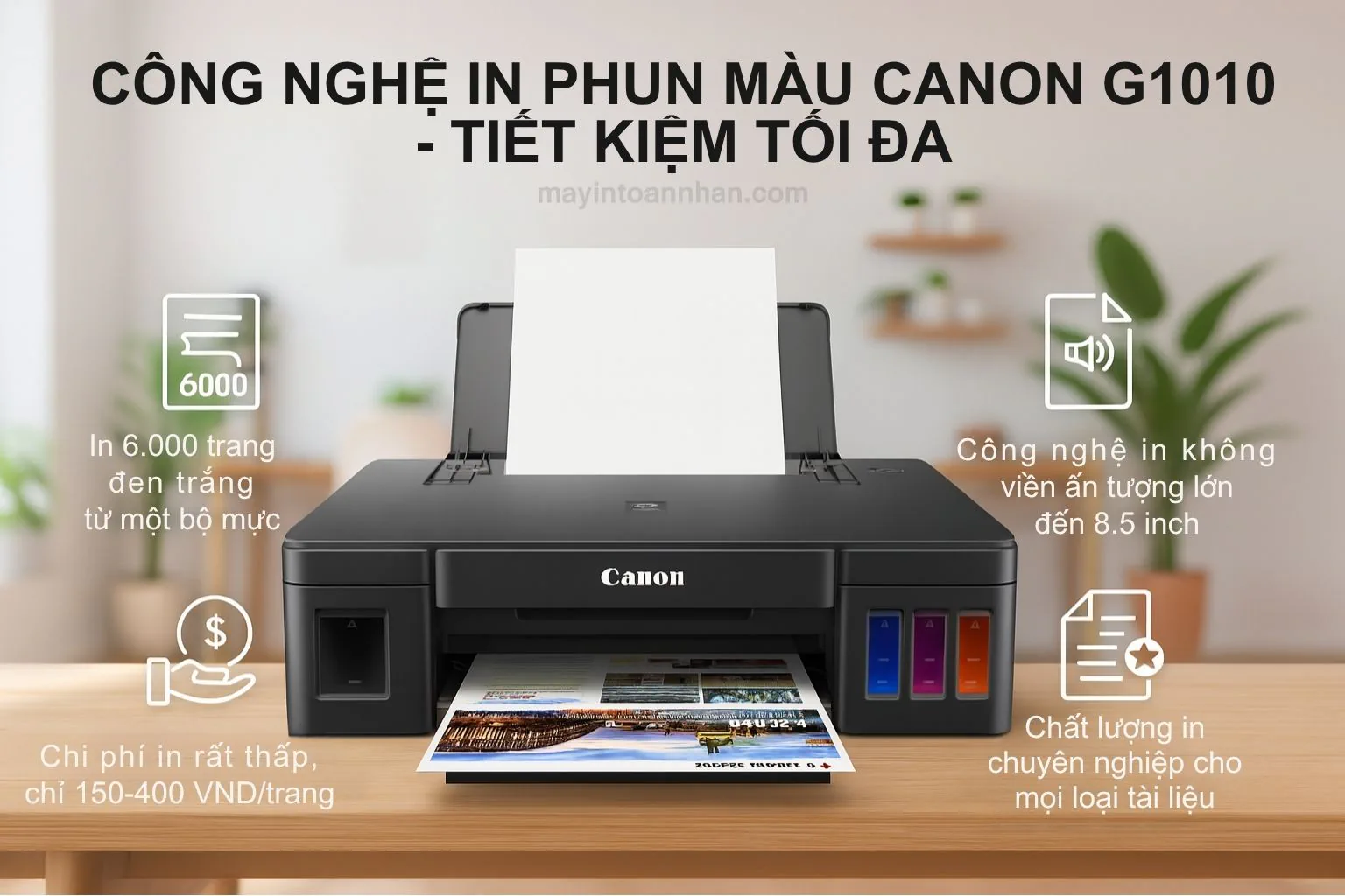 Máy in phun màu Canon PIXMA G1010 4 Công nghệ in phun màu Canon G1010 - Tiết kiệm tối đa
