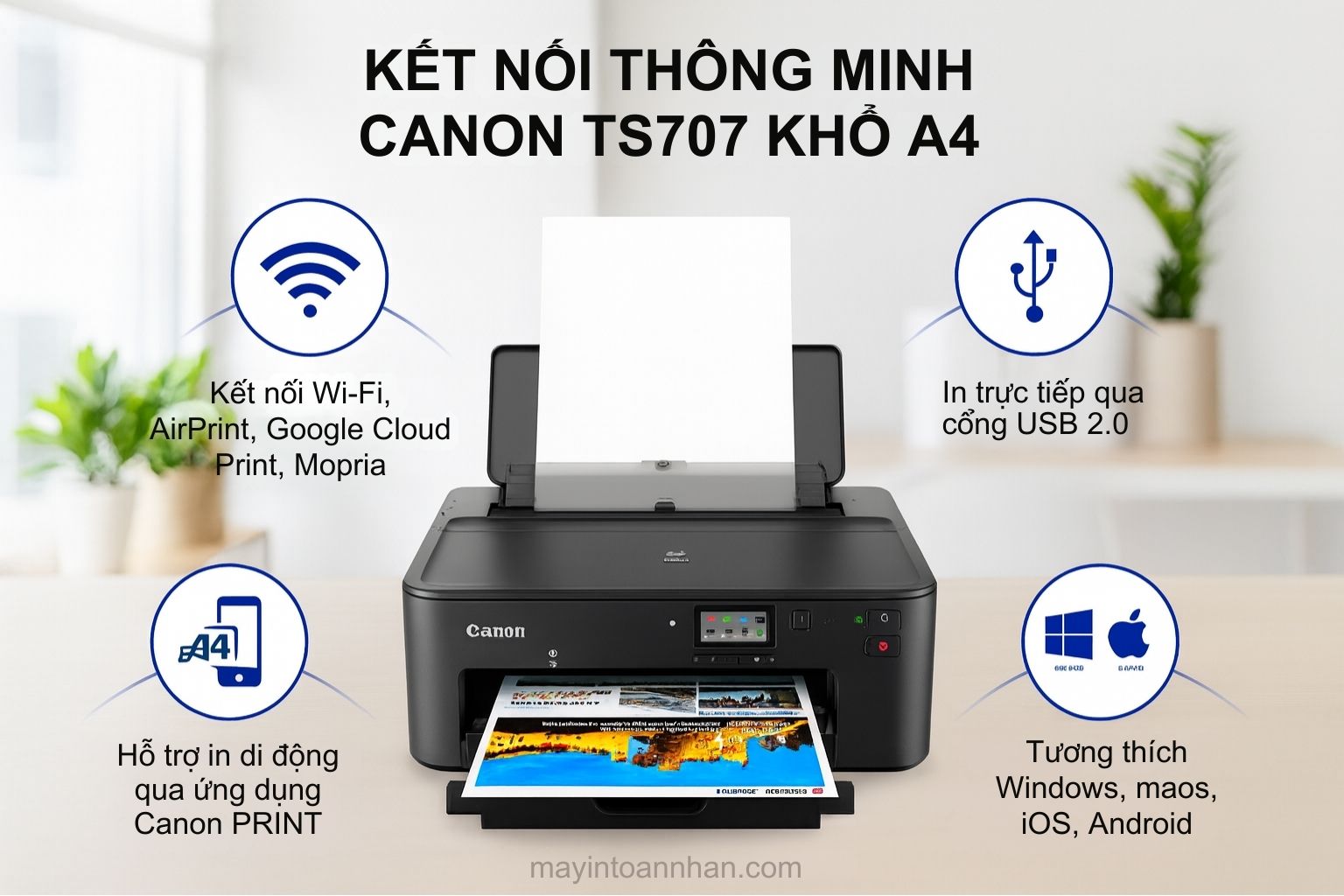 Máy in phun màu Canon PIXMA TS707 - Chính hãng 6 Kết Nối Thông Minh Canon TS707 Khổ A4