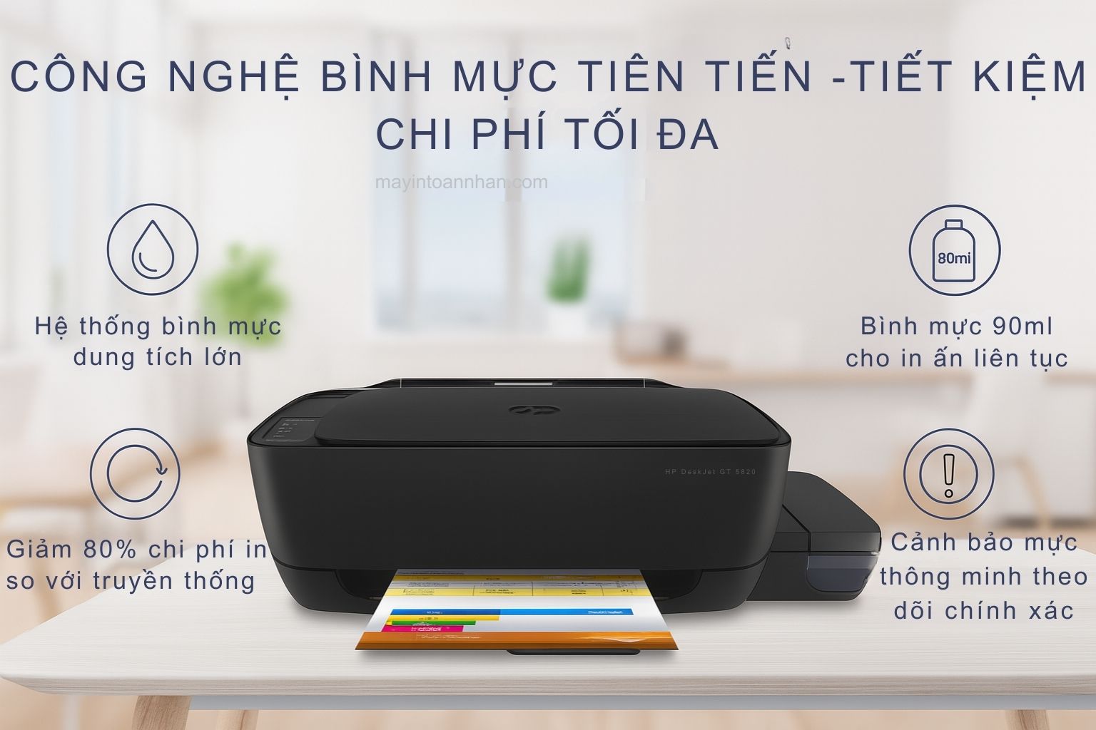 Máy in phun màu đa năng HP DeskJet GT 5820 5 Công Nghệ Bình Mực Tiên Tiến – Tiết Kiệm Chi Phí Tối Đa HP DeskJet GT 5820