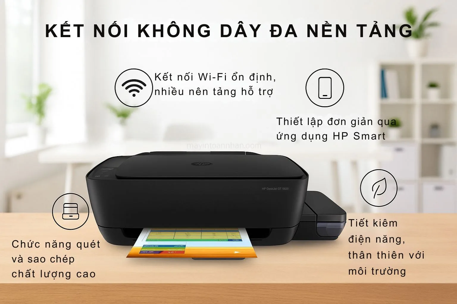 Máy in phun màu đa năng HP DeskJet GT 5820 6 Kết Nối Không Dây Đa Nền Tảng HP DeskJet GT 5820
